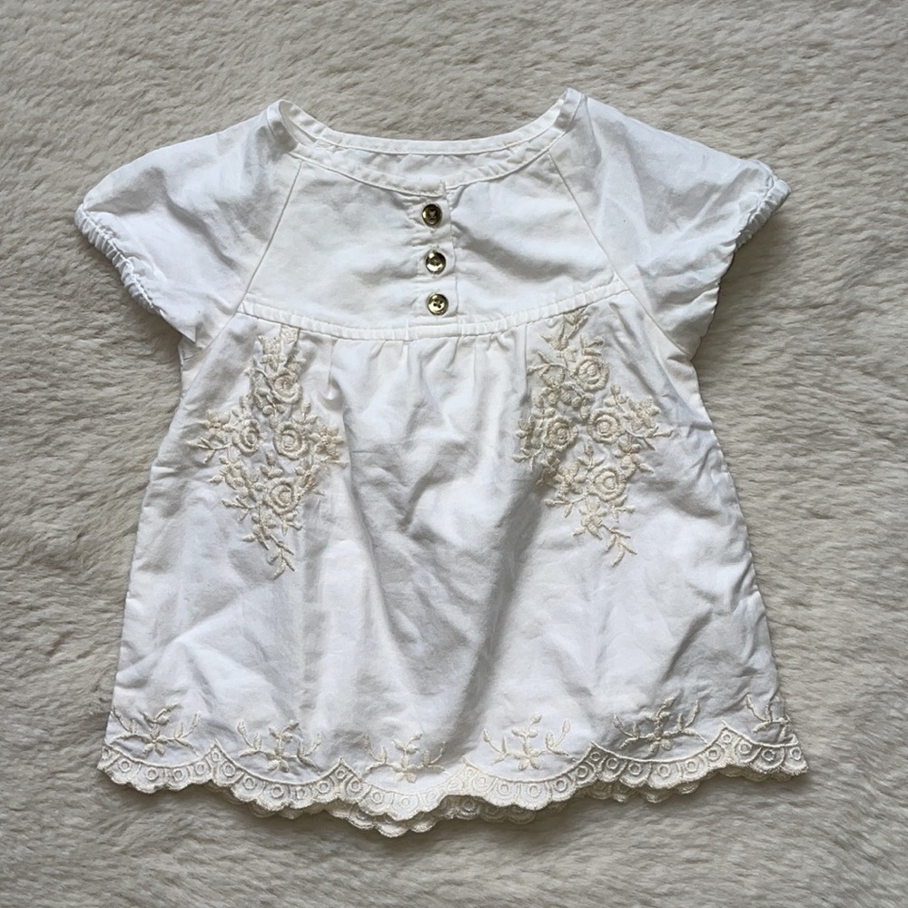 Oshkosh | White Embroidered Puff Sleeve Blouse | 18 Months